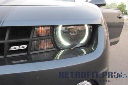 Chevrolet Camaro SS (2009-2013) — установка линз + Angel Eyes + покраска фар