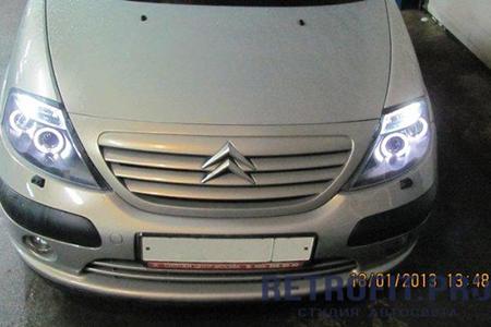 Citroen C3 (2002-2006) — установка Angel Eyes + омыватель фар