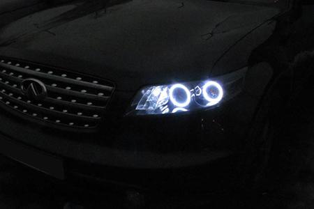 Infiniti FX35 (2002-2009) — очистка фар + Angel Eyes + полировка фар + защитная пленка