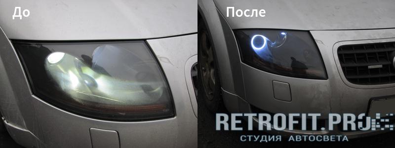 Audi TT - Восстановление фар и установка Ангельских глазок Cob 